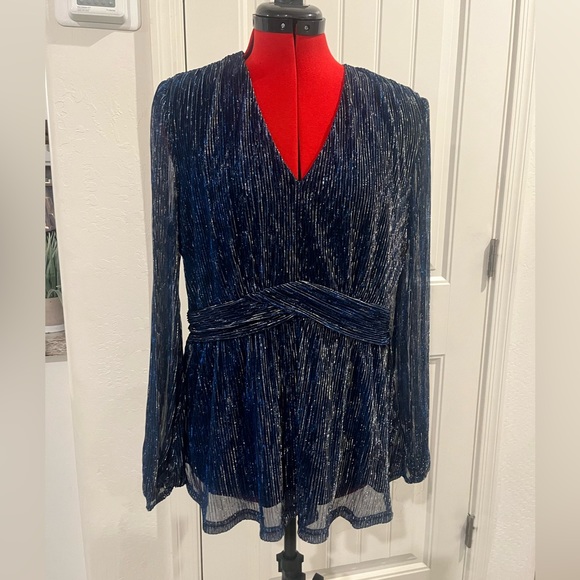 GRACE KARIN Women's Sequin Tops V-Neck Waist Pleat Blouse Lantern Sleeves - Picture 5 of 7